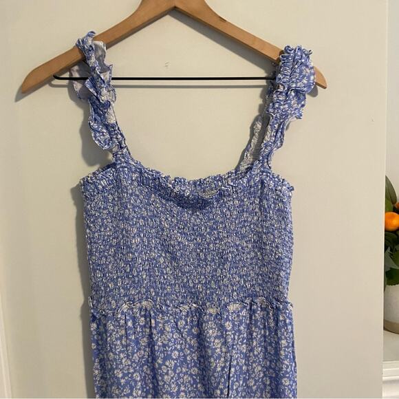 Intermix Blue White Floral Smocked Jumpsuit 4 - Picture 8 of 12